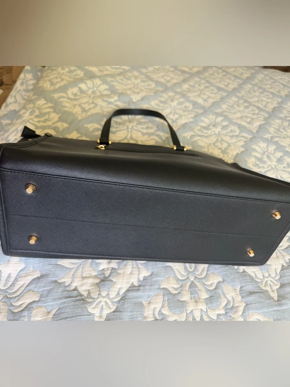 Black faux saffiano leather 15.6 in laptop tote briefcase